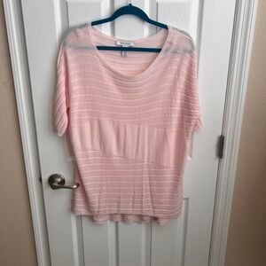 White‎ House Black Market Knit Top Dolman Sleeve Striped Pink Sweater M